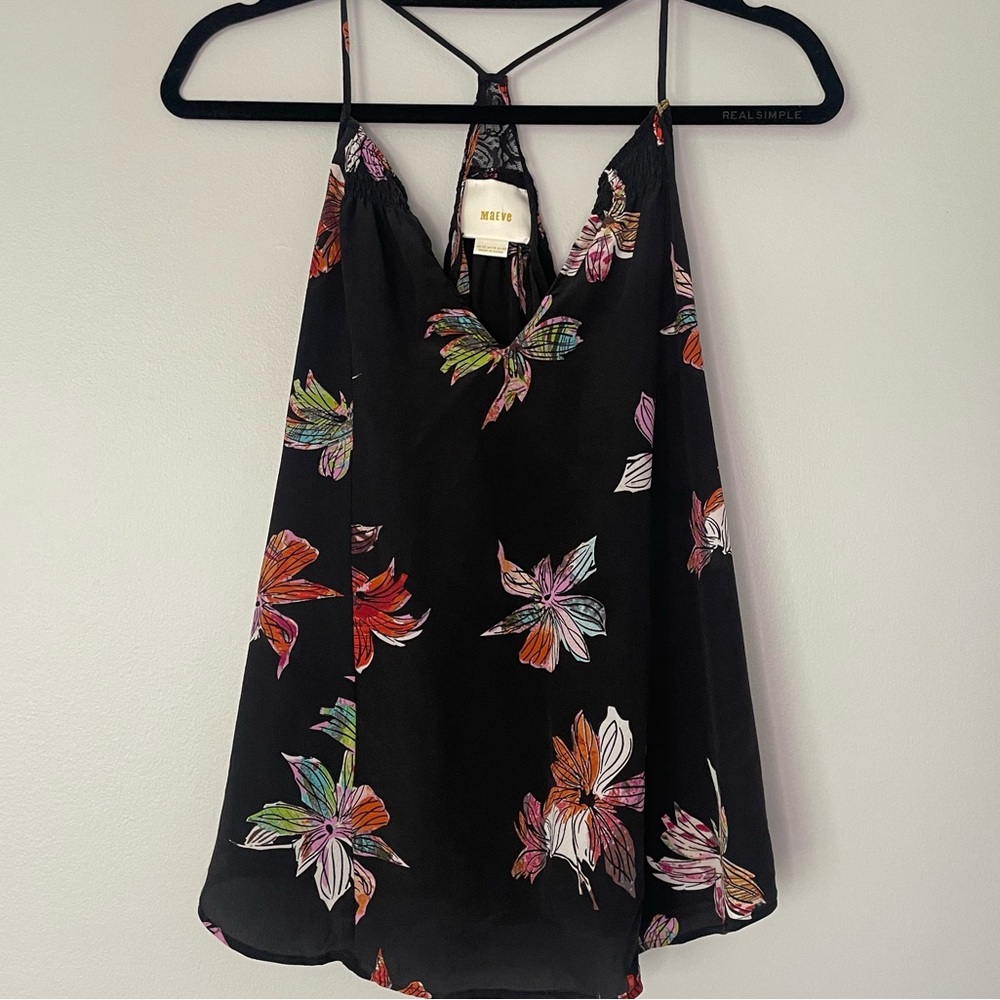 Anthropologie Black Floral Cami Top